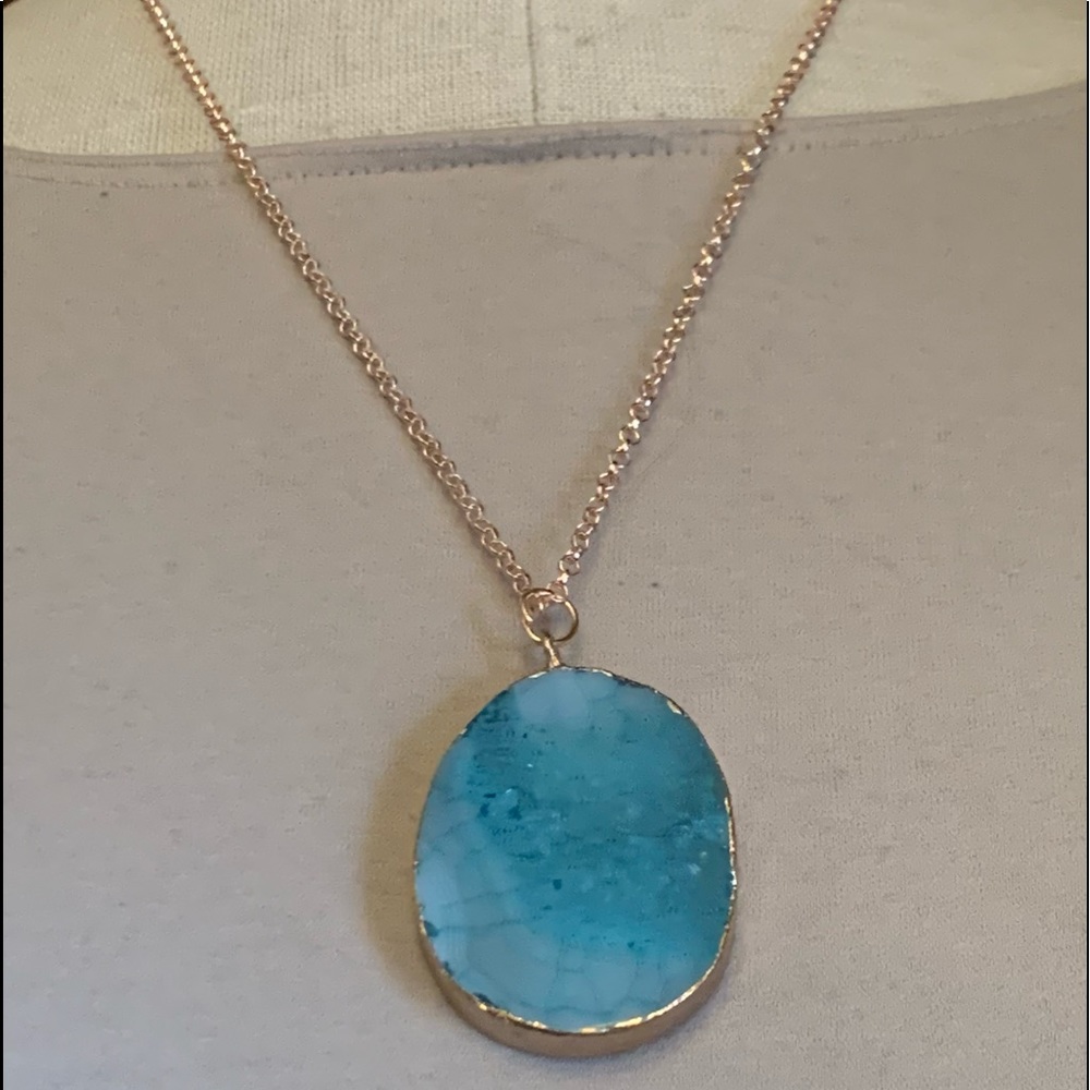 Spider Vein Agate Pendant & Rose Gold Necklace